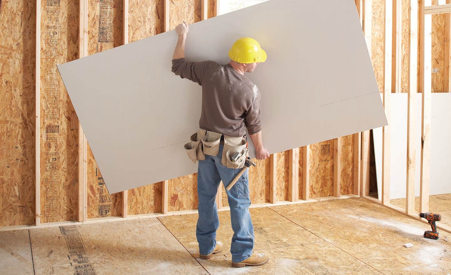 Drywall installation in progress